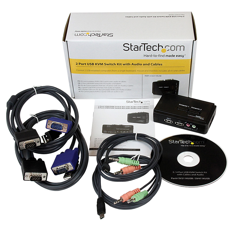 StarTech SV211KUSB 2 Port Black USB KVM Switch Kit with Audio & Cables